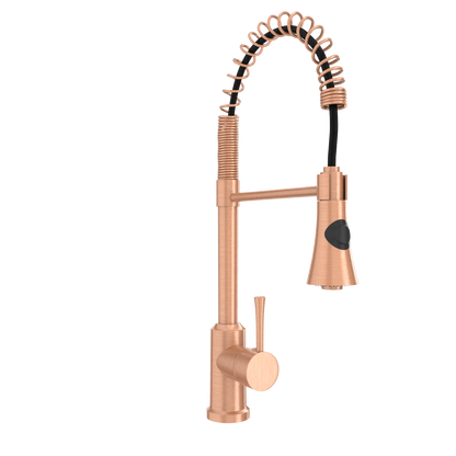 Copper Kitchen Faucet with Soap Dispenser, Single Handle Solid Brass High Arc Pull Down Sprayer Head Kitchen Sink Faucets with Deck Plate