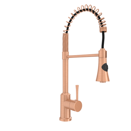 Copper Kitchen Faucet with Soap Dispenser, Single Handle Solid Brass High Arc Pull Down Sprayer Head Kitchen Sink Faucets with Deck Plate