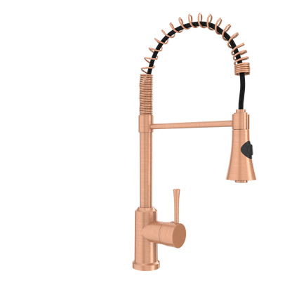 Copper Kitchen Faucet with Soap Dispenser, Single Handle Solid Brass High Arc Pull Down Sprayer Head Kitchen Sink Faucets with Deck Plate