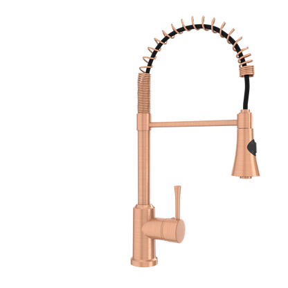 Copper Kitchen Faucet with Soap Dispenser, Single Handle Solid Brass High Arc Pull Down Sprayer Head Kitchen Sink Faucets with Deck Plate