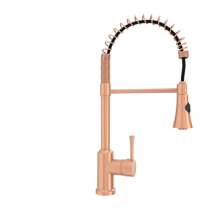 Copper Kitchen Faucet with Soap Dispenser, Single Handle Solid Brass High Arc Pull Down Sprayer Head Kitchen Sink Faucets with Deck Plate