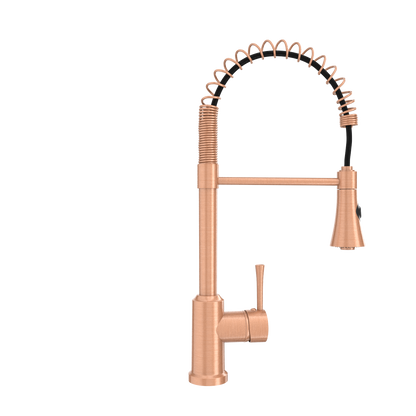 Copper Kitchen Faucet with Soap Dispenser, Single Handle Solid Brass High Arc Pull Down Sprayer Head Kitchen Sink Faucets with Deck Plate