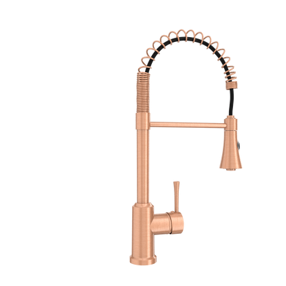 Copper Kitchen Faucet with Soap Dispenser, Single Handle Solid Brass High Arc Pull Down Sprayer Head Kitchen Sink Faucets with Deck Plate