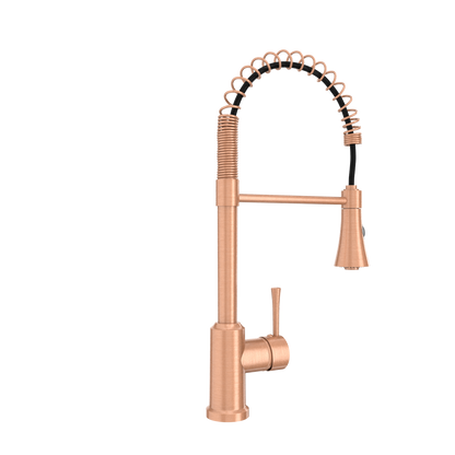 Copper Kitchen Faucet with Soap Dispenser, Single Handle Solid Brass High Arc Pull Down Sprayer Head Kitchen Sink Faucets with Deck Plate