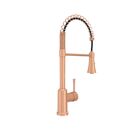Copper Kitchen Faucet with Soap Dispenser, Single Handle Solid Brass High Arc Pull Down Sprayer Head Kitchen Sink Faucets with Deck Plate