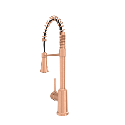 Copper Kitchen Faucet with Soap Dispenser, Single Handle Solid Brass High Arc Pull Down Sprayer Head Kitchen Sink Faucets with Deck Plate