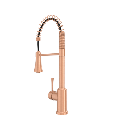 Copper Kitchen Faucet with Soap Dispenser, Single Handle Solid Brass High Arc Pull Down Sprayer Head Kitchen Sink Faucets with Deck Plate