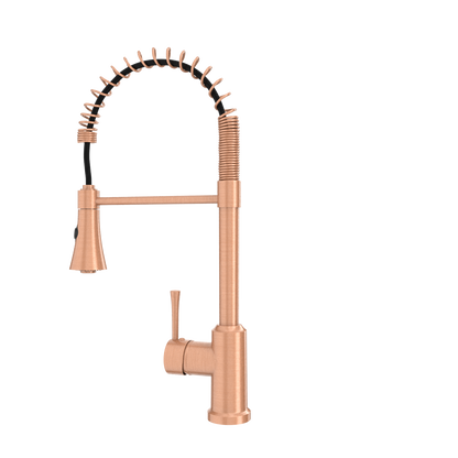 Copper Kitchen Faucet with Soap Dispenser, Single Handle Solid Brass High Arc Pull Down Sprayer Head Kitchen Sink Faucets with Deck Plate