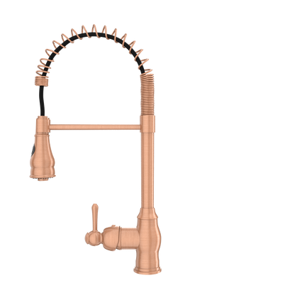 Copper Pre-Rinse Spring Kitchen Faucet, Single Level Solid Brass Kitchen Sink Faucets with Pull Down Sprayer - AK96518C