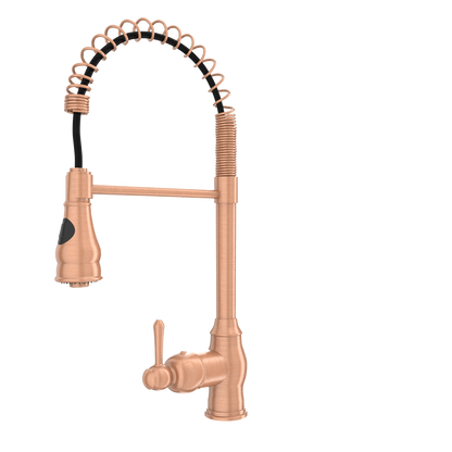 Copper Kitchen Faucet with Soap Dispenser, Single Handle Solid Brass High Arc Pull Down Sprayer Head Kitchen Sink Faucets with Deck Plate