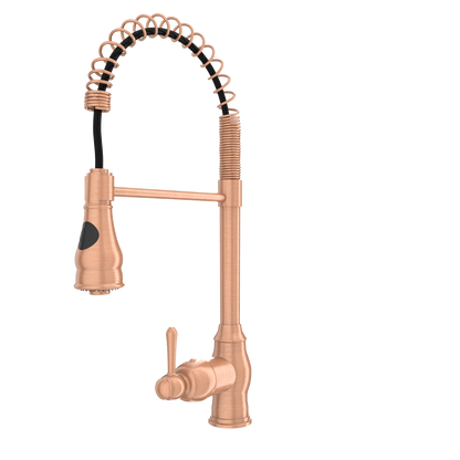 Copper Pre-Rinse Spring Kitchen Faucet, Single Level Solid Brass Kitchen Sink Faucets with Pull Down Sprayer - AK96518C