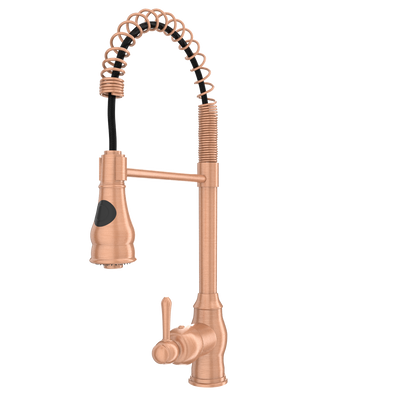 Copper Pre-Rinse Spring Kitchen Faucet, Single Level Solid Brass Kitchen Sink Faucets with Pull Down Sprayer - AK96518C