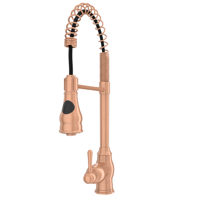 Copper Kitchen Faucet with Soap Dispenser, Single Handle Solid Brass High Arc Pull Down Sprayer Head Kitchen Sink Faucets with Deck Plate