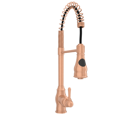 Copper Pre-Rinse Spring Kitchen Faucet, Single Level Solid Brass Kitchen Sink Faucets with Pull Down Sprayer - AK96518C