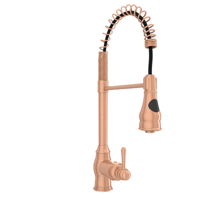 Copper Pre-Rinse Spring Kitchen Faucet, Single Level Solid Brass Kitchen Sink Faucets with Pull Down Sprayer - AK96518C