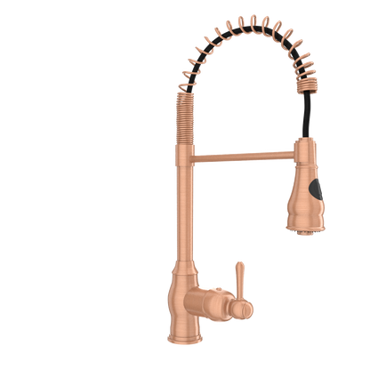 Copper Pre-Rinse Spring Kitchen Faucet, Single Level Solid Brass Kitchen Sink Faucets with Pull Down Sprayer - AK96518C