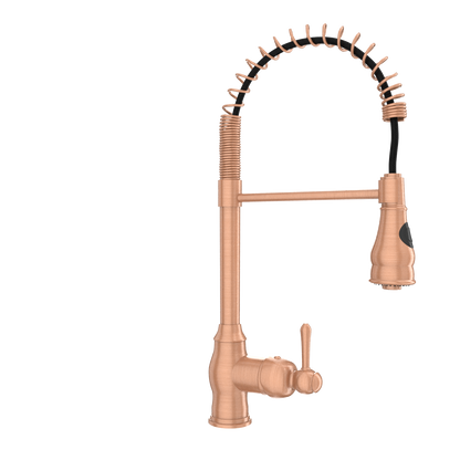 Copper Pre-Rinse Spring Kitchen Faucet, Single Level Solid Brass Kitchen Sink Faucets with Pull Down Sprayer - AK96518C