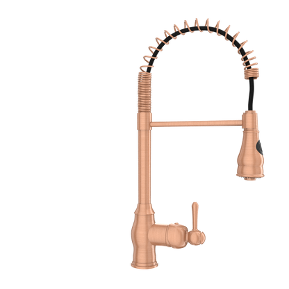 Copper Kitchen Faucet with Soap Dispenser, Single Handle Solid Brass High Arc Pull Down Sprayer Head Kitchen Sink Faucets with Deck Plate