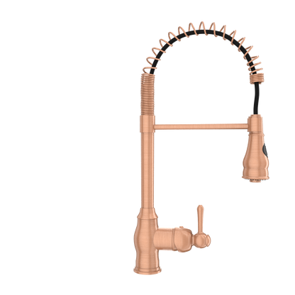 Copper Pre-Rinse Spring Kitchen Faucet, Single Level Solid Brass Kitchen Sink Faucets with Pull Down Sprayer - AK96518C