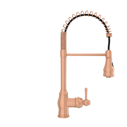 Copper Kitchen Faucet with Soap Dispenser, Single Handle Solid Brass High Arc Pull Down Sprayer Head Kitchen Sink Faucets with Deck Plate