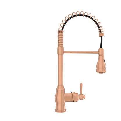 Copper Kitchen Faucet with Soap Dispenser, Single Handle Solid Brass High Arc Pull Down Sprayer Head Kitchen Sink Faucets with Deck Plate