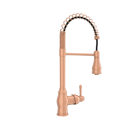 Copper Pre-Rinse Spring Kitchen Faucet, Single Level Solid Brass Kitchen Sink Faucets with Pull Down Sprayer - AK96518C