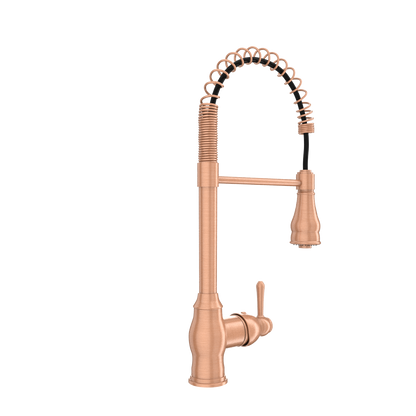 Copper Pre-Rinse Spring Kitchen Faucet, Single Level Solid Brass Kitchen Sink Faucets with Pull Down Sprayer - AK96518C