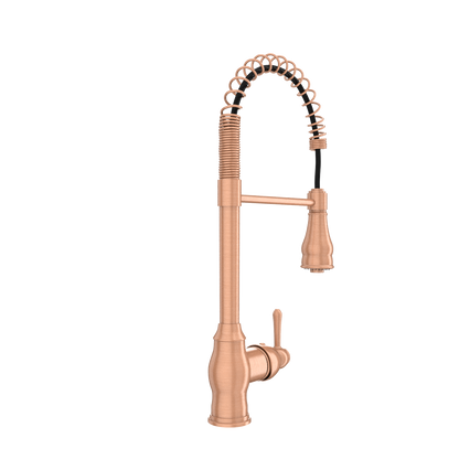 Copper Pre-Rinse Spring Kitchen Faucet, Single Level Solid Brass Kitchen Sink Faucets with Pull Down Sprayer - AK96518C