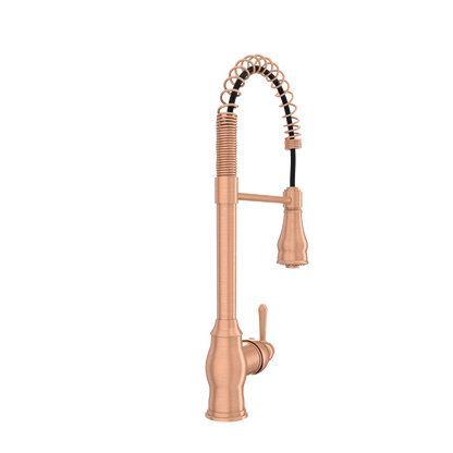 Copper Kitchen Faucet with Soap Dispenser, Single Handle Solid Brass High Arc Pull Down Sprayer Head Kitchen Sink Faucets with Deck Plate