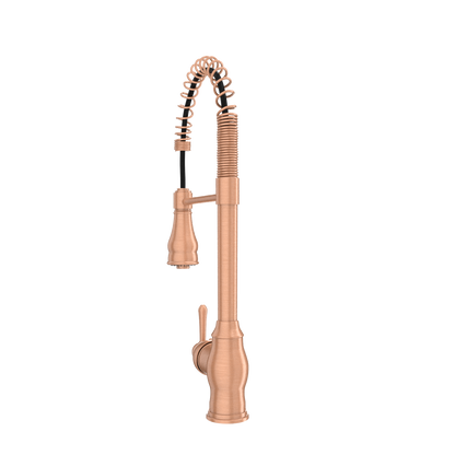 Copper Pre-Rinse Spring Kitchen Faucet, Single Level Solid Brass Kitchen Sink Faucets with Pull Down Sprayer - AK96518C