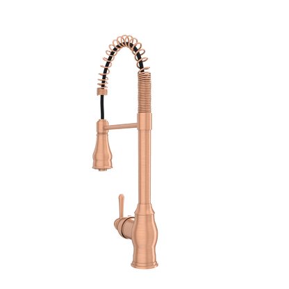 Copper Pre-Rinse Spring Kitchen Faucet, Single Level Solid Brass Kitchen Sink Faucets with Pull Down Sprayer - AK96518C