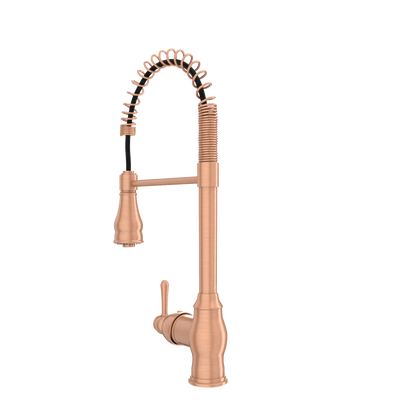 Copper Pre-Rinse Spring Kitchen Faucet, Single Level Solid Brass Kitchen Sink Faucets with Pull Down Sprayer - AK96518C