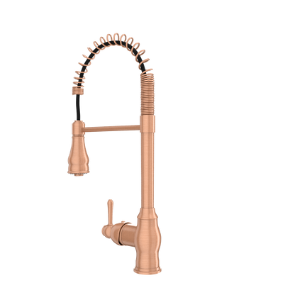 Copper Kitchen Faucet with Soap Dispenser, Single Handle Solid Brass High Arc Pull Down Sprayer Head Kitchen Sink Faucets with Deck Plate