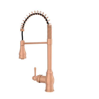 Copper Pre-Rinse Spring Kitchen Faucet, Single Level Solid Brass Kitchen Sink Faucets with Pull Down Sprayer - AK96518C