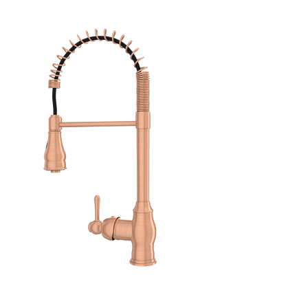 Copper Kitchen Faucet with Soap Dispenser, Single Handle Solid Brass High Arc Pull Down Sprayer Head Kitchen Sink Faucets with Deck Plate