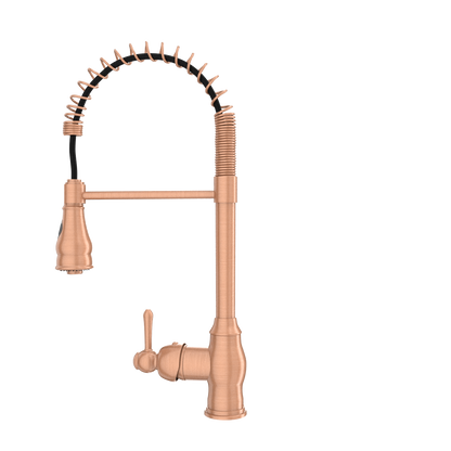 Copper Kitchen Faucet with Soap Dispenser, Single Handle Solid Brass High Arc Pull Down Sprayer Head Kitchen Sink Faucets with Deck Plate