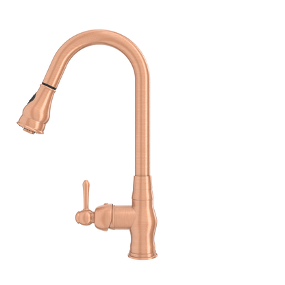 Copper Kitchen Faucet with Soap Dispenser, Single Handle Solid Brass High Arc Pull Down Sprayer Head Kitchen Sink Faucets with Deck Plate