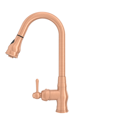 Copper Kitchen Faucet with Soap Dispenser, Single Handle Solid Brass High Arc Pull Down Sprayer Head Kitchen Sink Faucets with Deck Plate