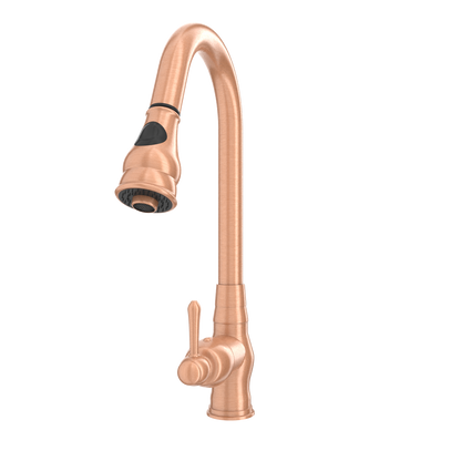 Copper Kitchen Faucet with Soap Dispenser, Single Handle Solid Brass High Arc Pull Down Sprayer Head Kitchen Sink Faucets with Deck Plate