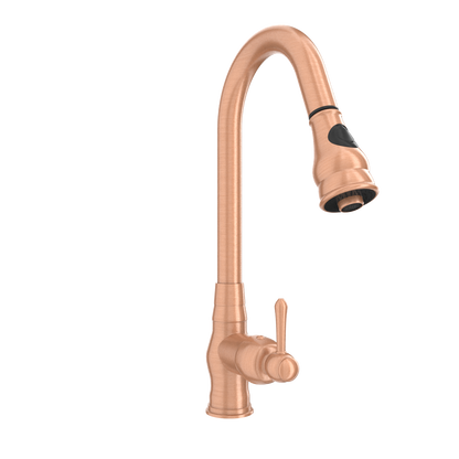Copper Kitchen Faucet with Soap Dispenser, Single Handle Solid Brass High Arc Pull Down Sprayer Head Kitchen Sink Faucets with Deck Plate