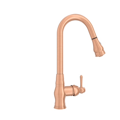Copper Kitchen Faucet with Soap Dispenser, Single Handle Solid Brass High Arc Pull Down Sprayer Head Kitchen Sink Faucets with Deck Plate