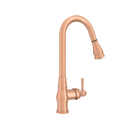 Copper Kitchen Faucet with Soap Dispenser, Single Handle Solid Brass High Arc Pull Down Sprayer Head Kitchen Sink Faucets with Deck Plate