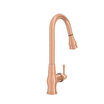 Copper Kitchen Faucet with Soap Dispenser, Single Handle Solid Brass High Arc Pull Down Sprayer Head Kitchen Sink Faucets with Deck Plate