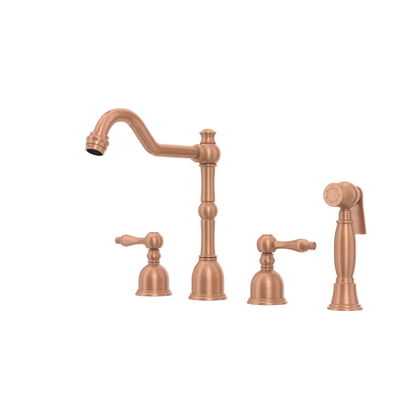 Two-Handles Copper Widespread Kitchen Faucet with Side Sprayer - AK96818C