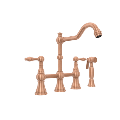 Two-Handles Copper Bridge Kitchen Faucet with Side Sprayer - AK96718C