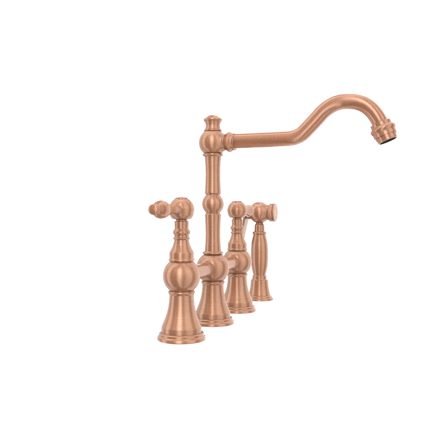 Two-Handles Copper Bridge Kitchen Faucet with Side Sprayer - AK96718C