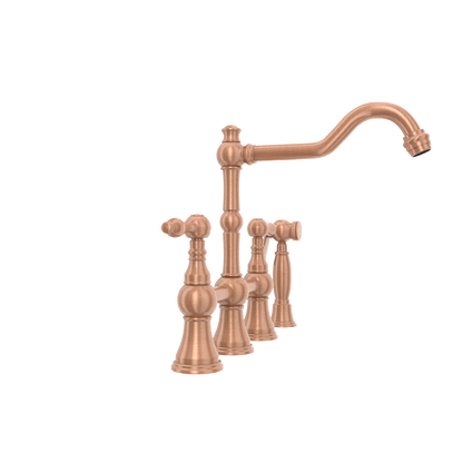 Two-Handles Copper Bridge Kitchen Faucet with Side Sprayer - AK96718C