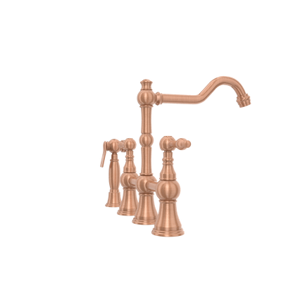 Two-Handles Copper Bridge Kitchen Faucet with Side Sprayer - AK96718C