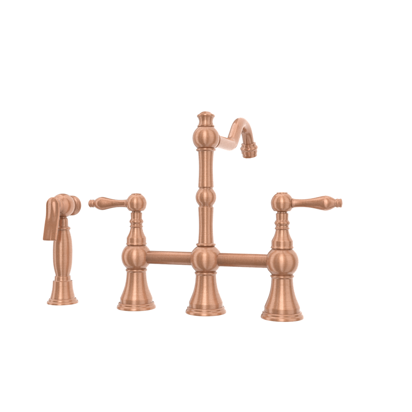 Two-Handles Copper Bridge Kitchen Faucet with Side Sprayer - AK96718C