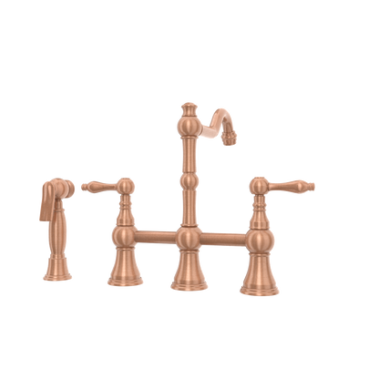 Two-Handles Copper Bridge Kitchen Faucet with Side Sprayer - AK96718C